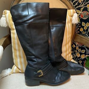 Ralph Lauren Black Leather tall Riding Boots with brass  Buckles